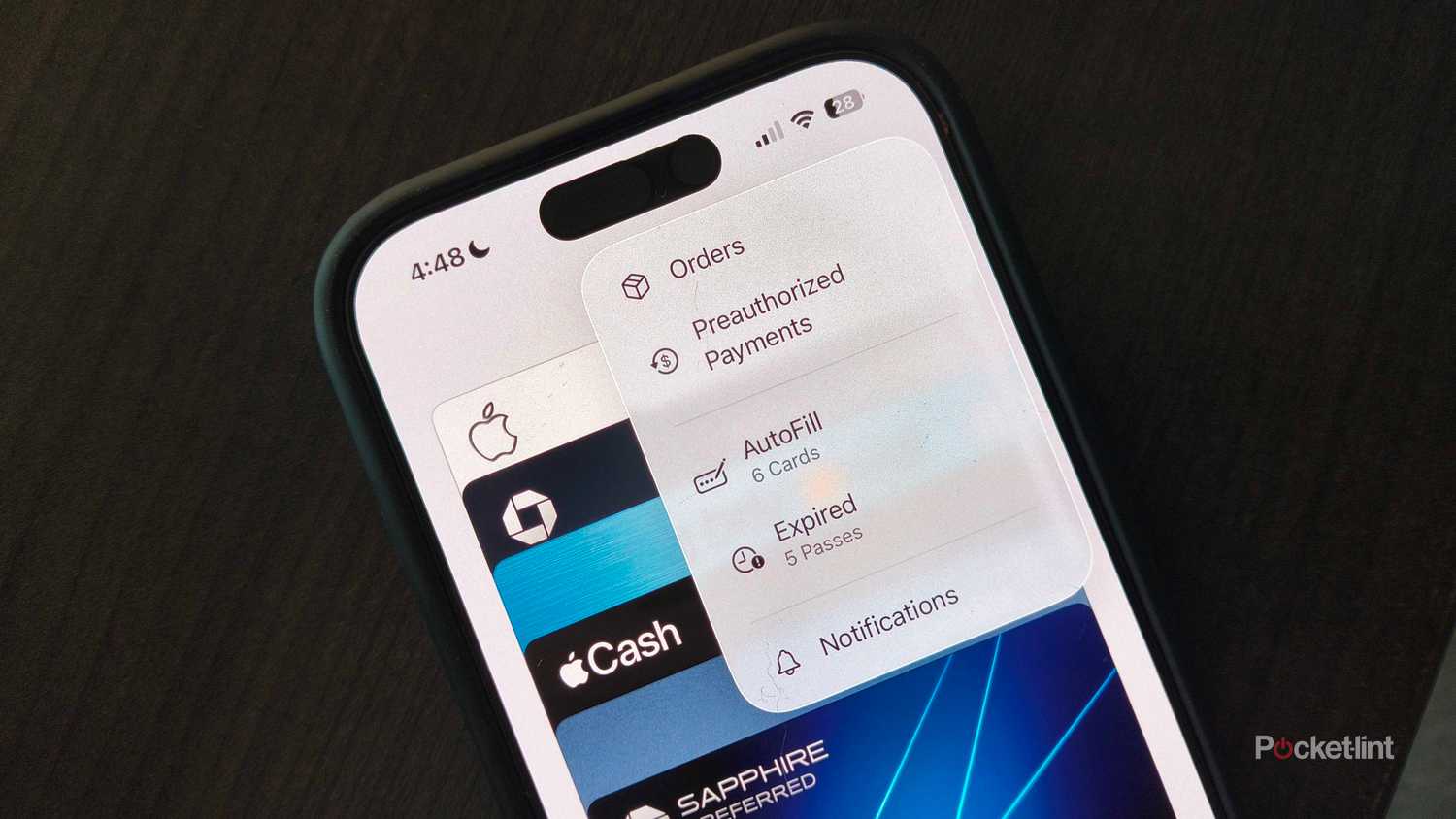 A very closeup of Apple Wallet. 