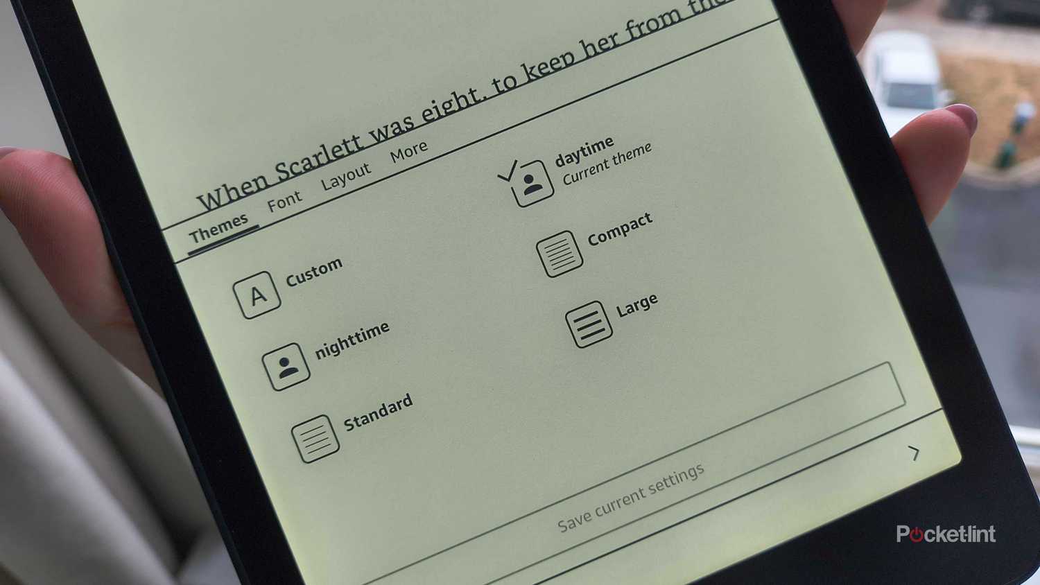 Custom themes page on Kindle. 