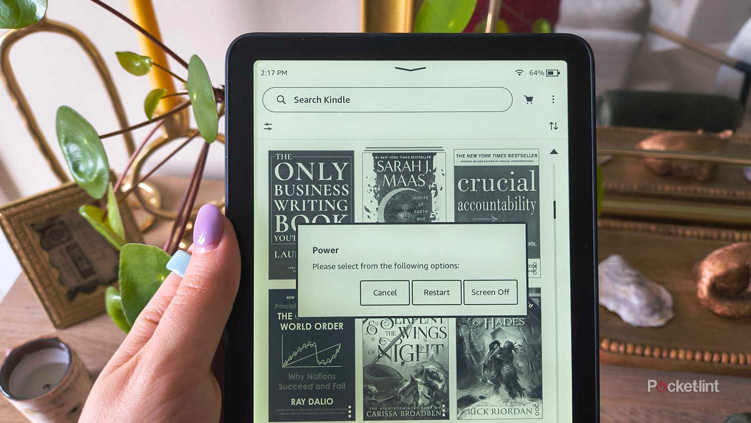 Power options on a Kindle Paperwhite. 