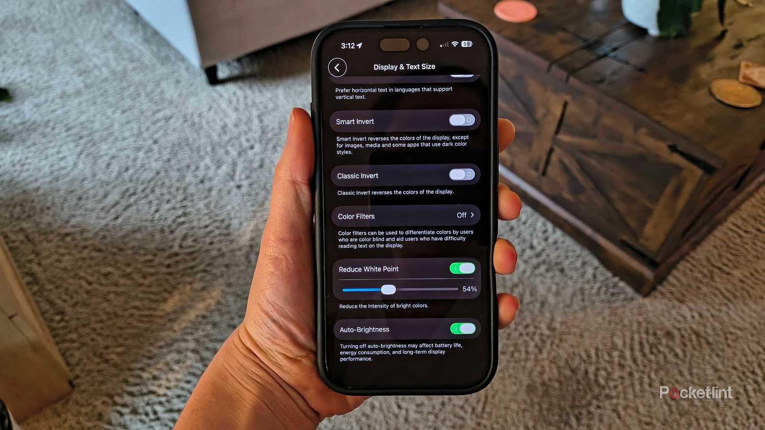Display and text size white point settings on an iphone. 