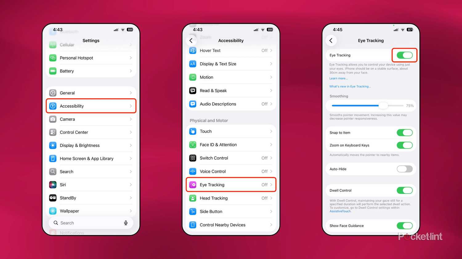 iOS 26 Eye Tracking screenshots