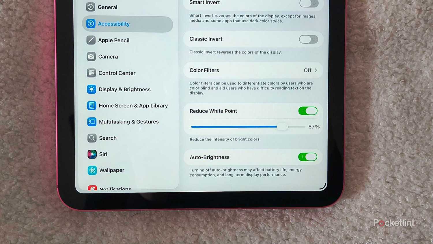 Reduce White Point on an A16 iPad. 