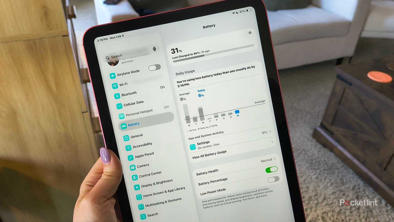 Battery settings on an iPad.