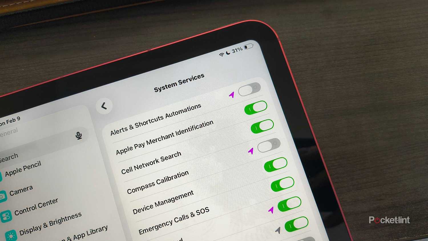 System services on an iPad. 