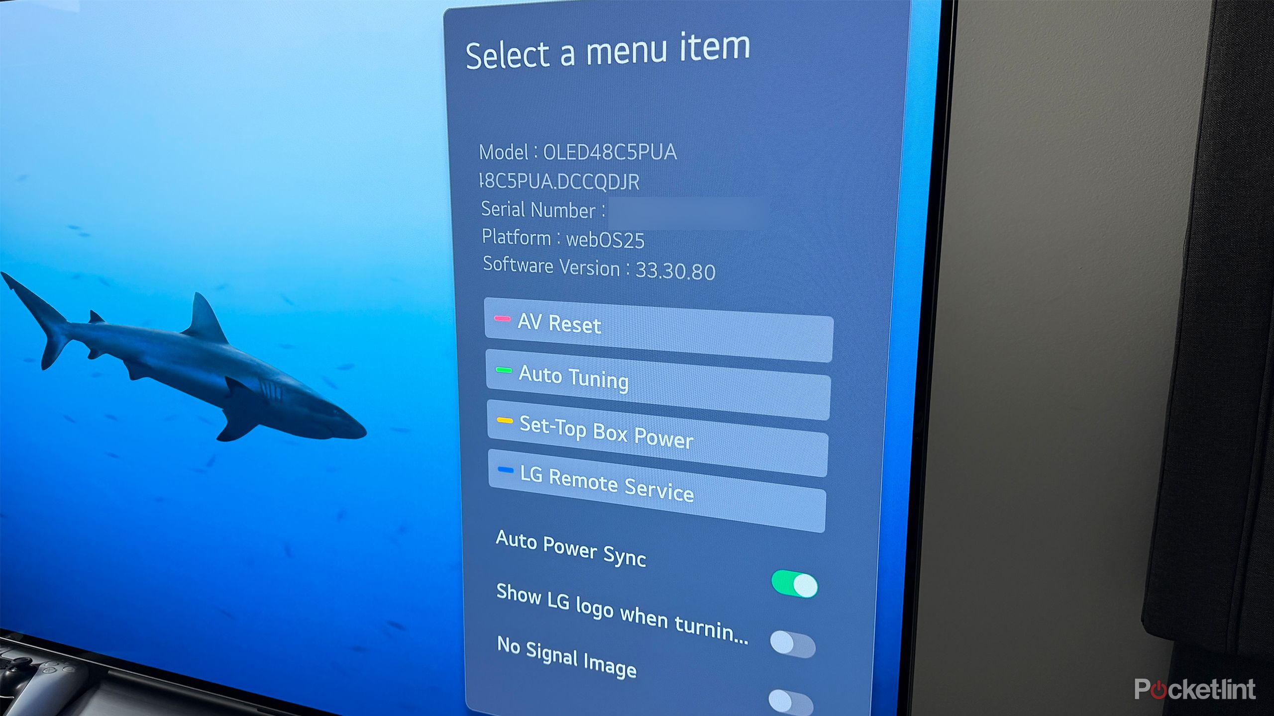 Secret settings menu on LG TV.