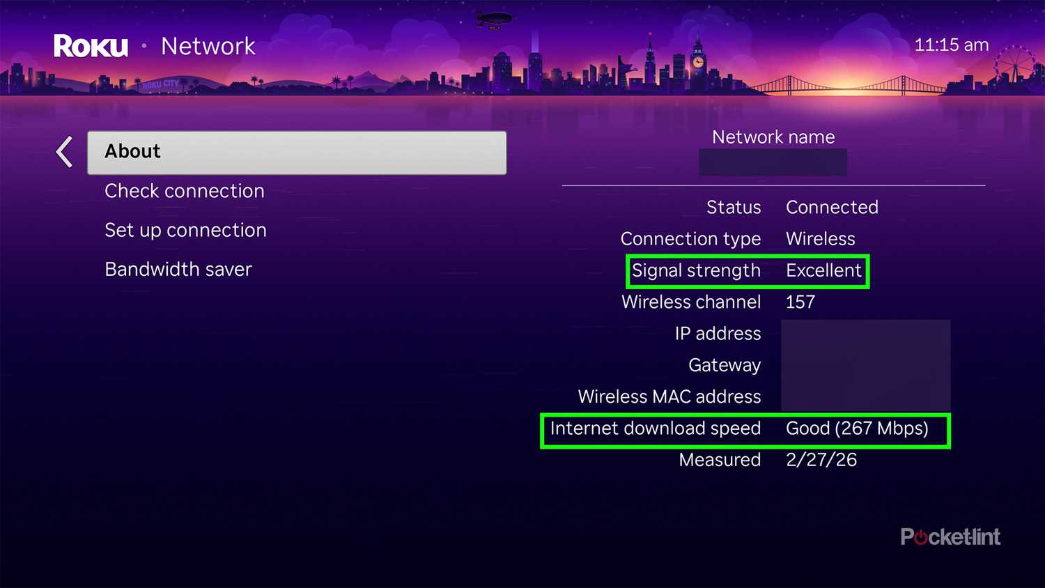 Screenshot of Roku Ultra network test.