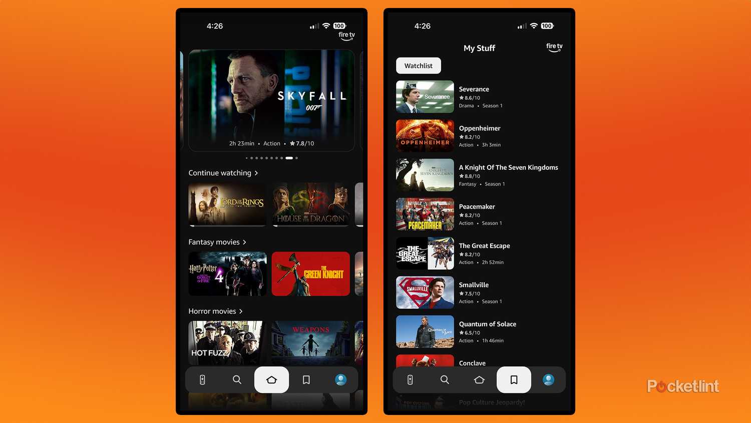Fire TV mobile app home page.