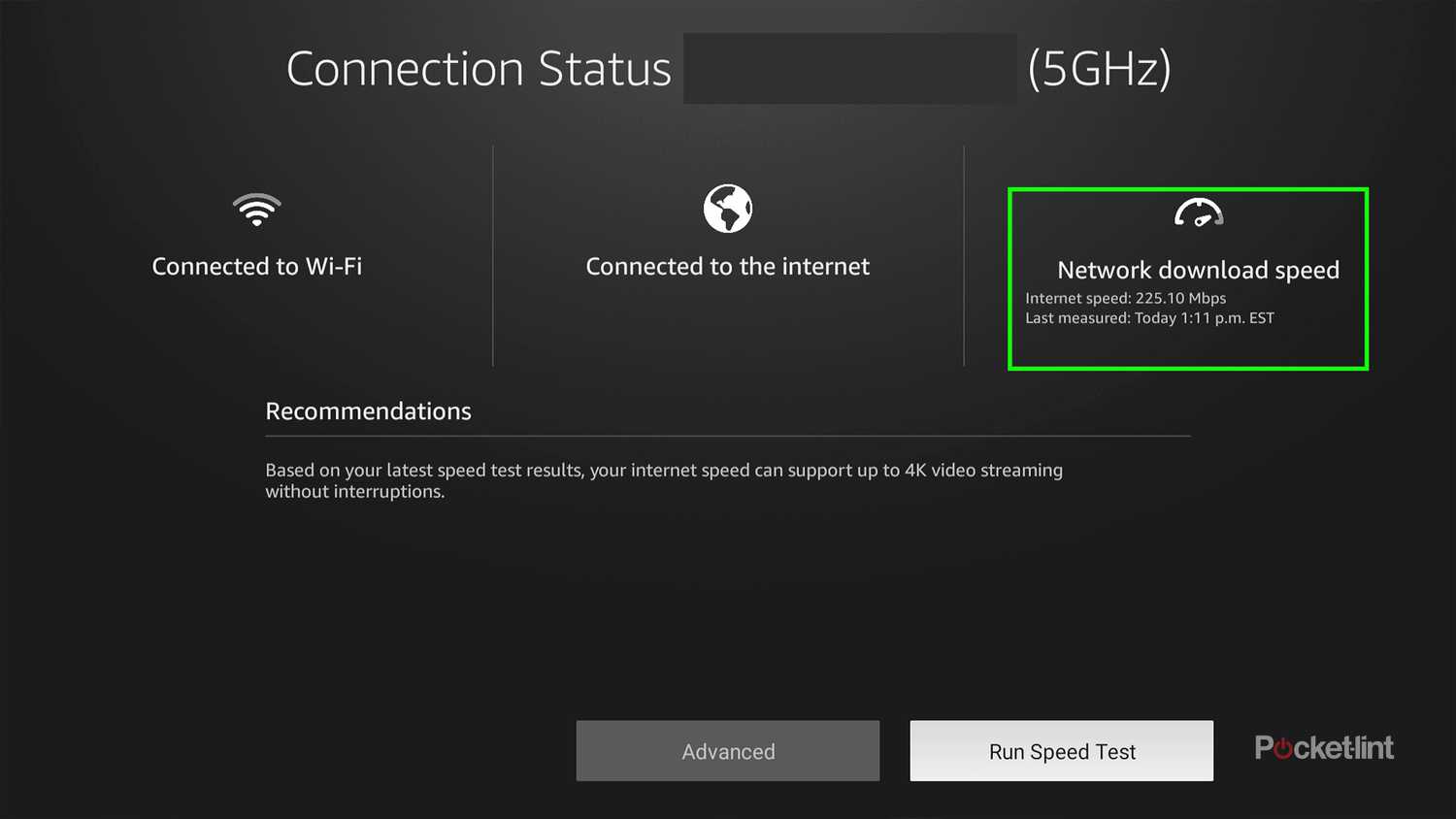 Fire TV Stick internet speed test.