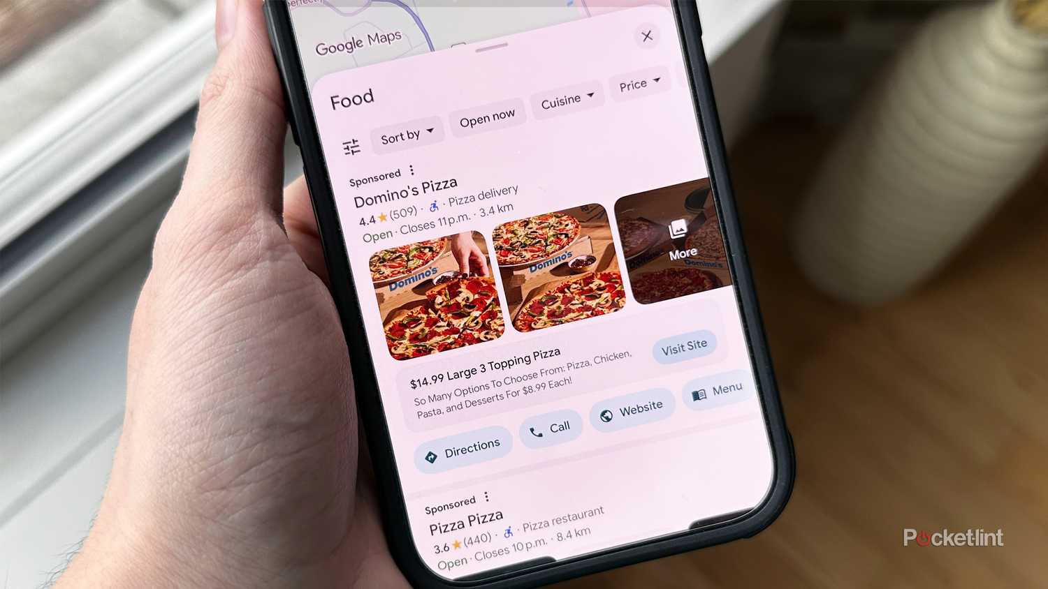 Search ad in Google Maps for Pizza.