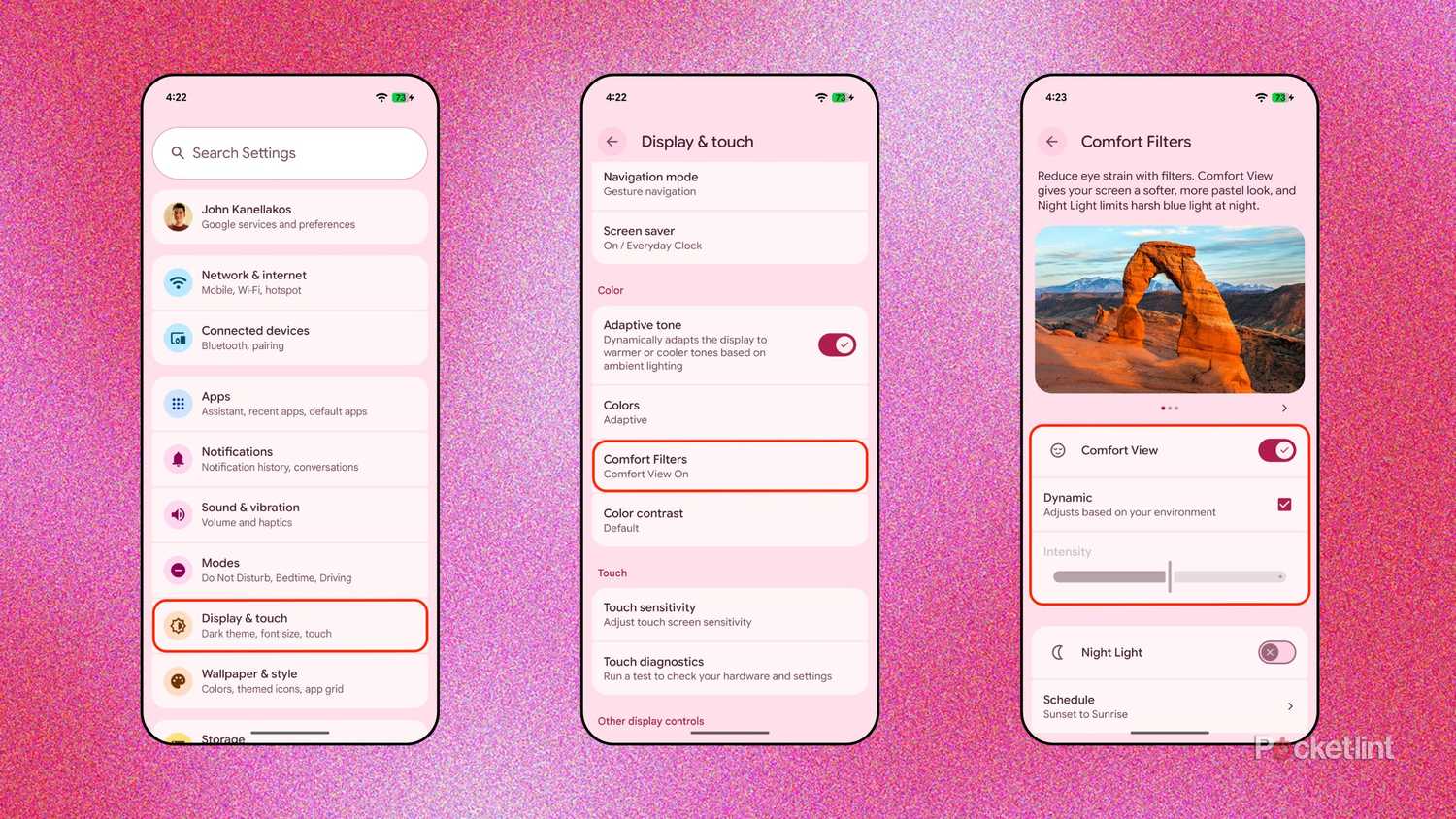 Google Pixel Comfort View screenshots
