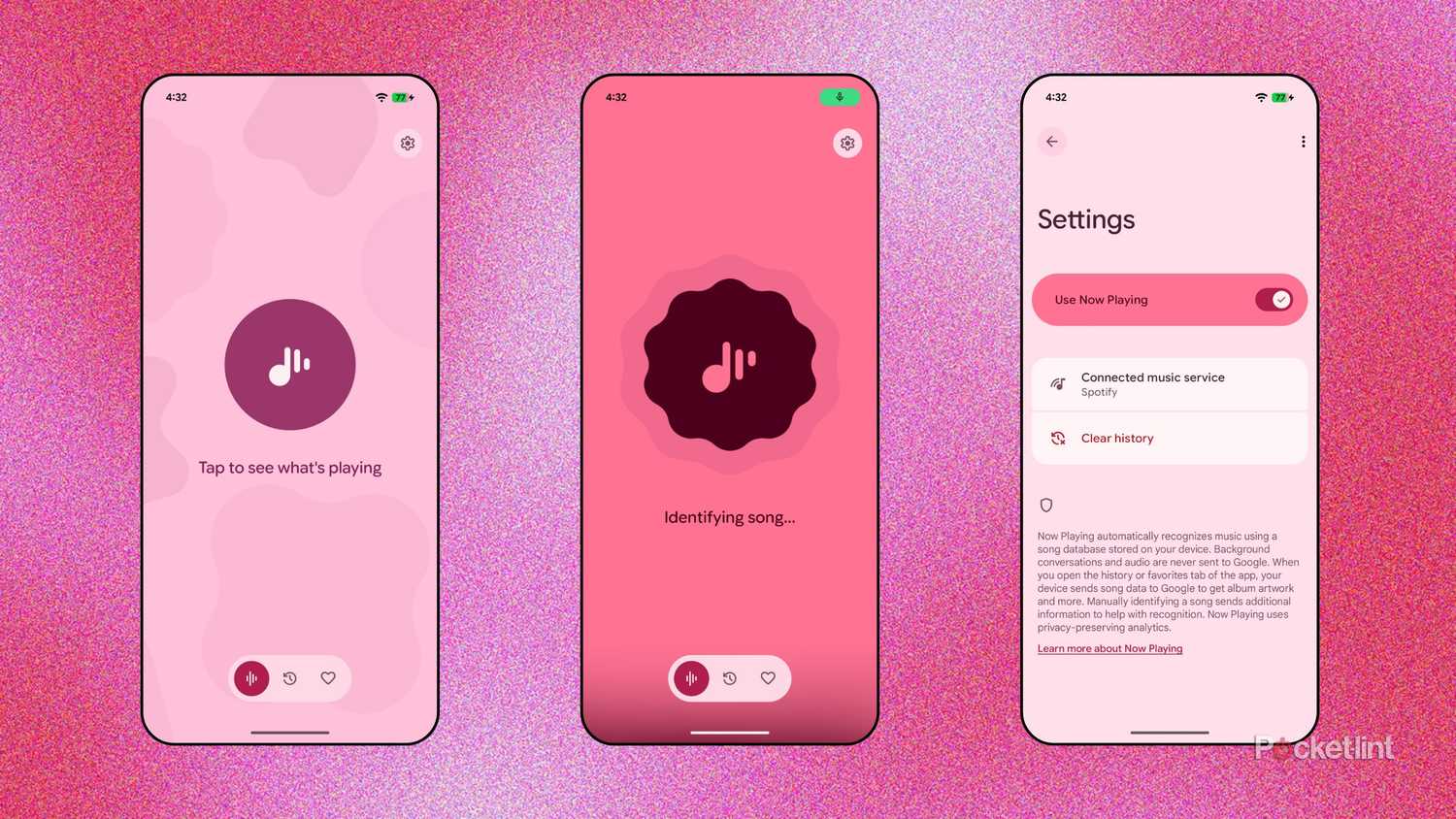 Google Pixel Now Playing app screenshots