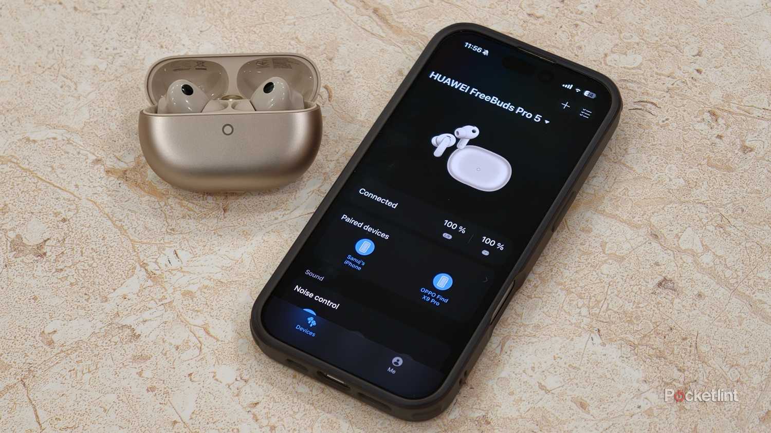 Huawei FreeBuds Pro 5 paired to an iPhone and Oppo Find X9 Pro simultaneously. 