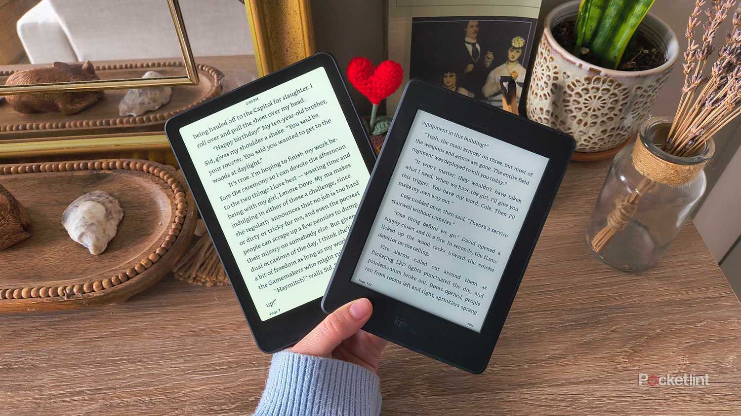 A 7th and 12th gen kindle Paperwhite side by side. 