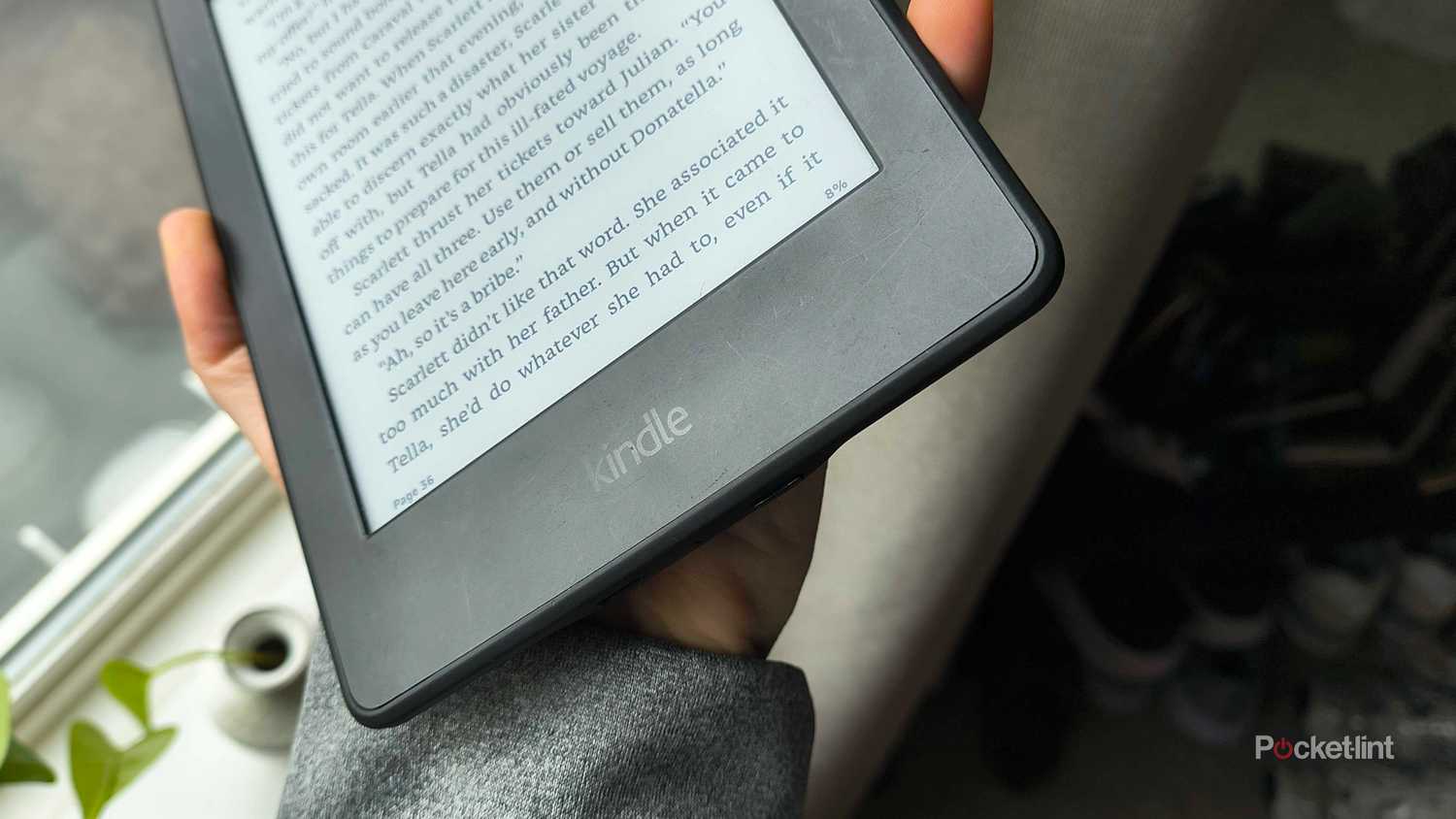 A scuffed 2015 Kindle Paperwhite. 