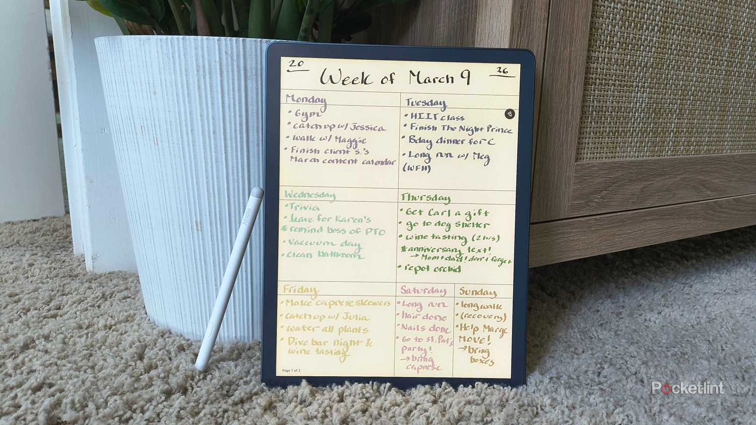 A Kindle Scribe with a weekly plan. 