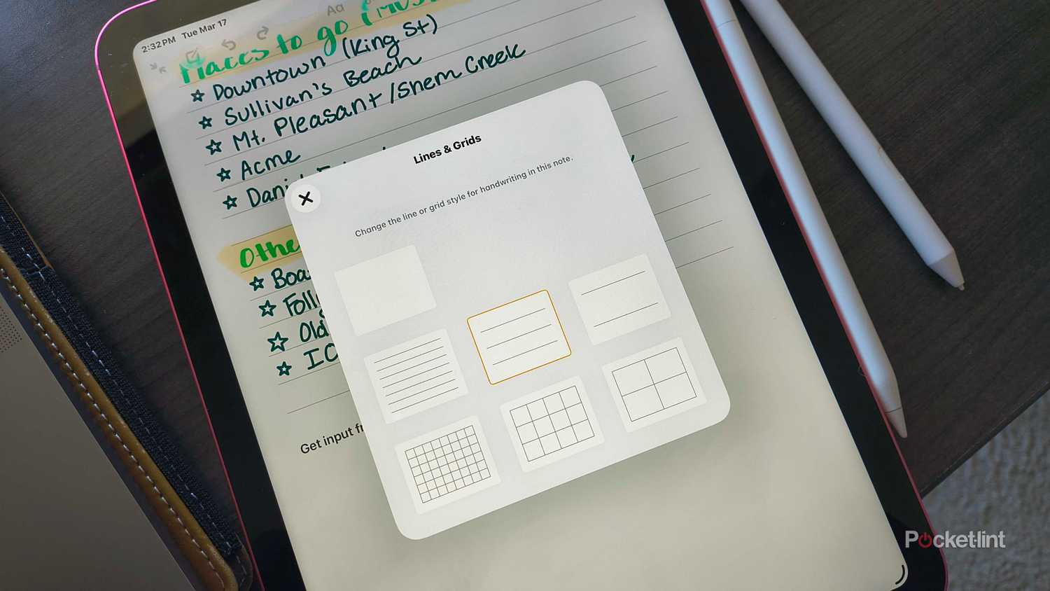Lines and Grids on iPad notes.