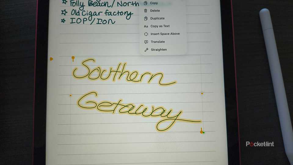 Slanted text on iPad notes. 