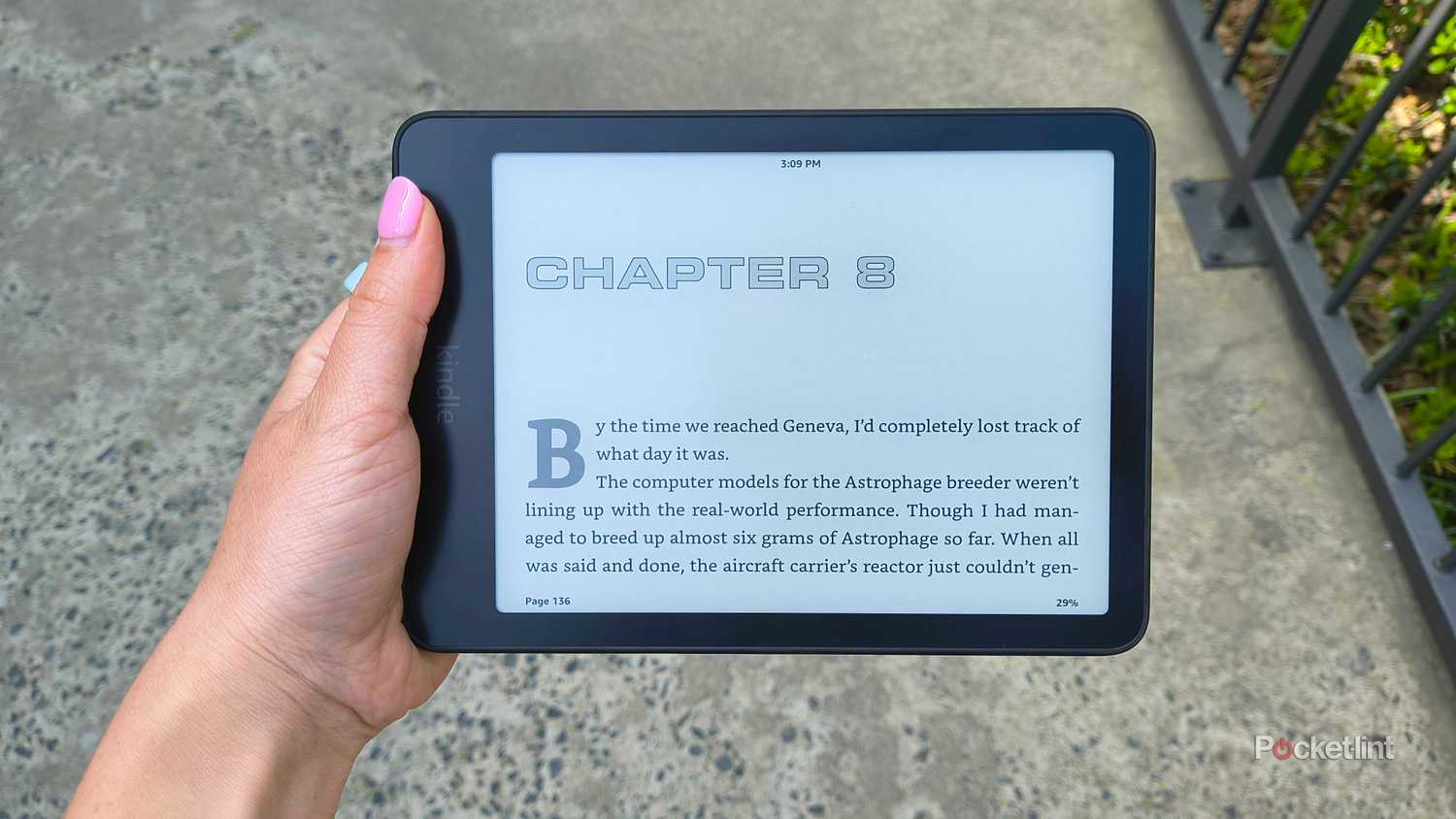 A Kindle in Landscape mode with PHM on it. 