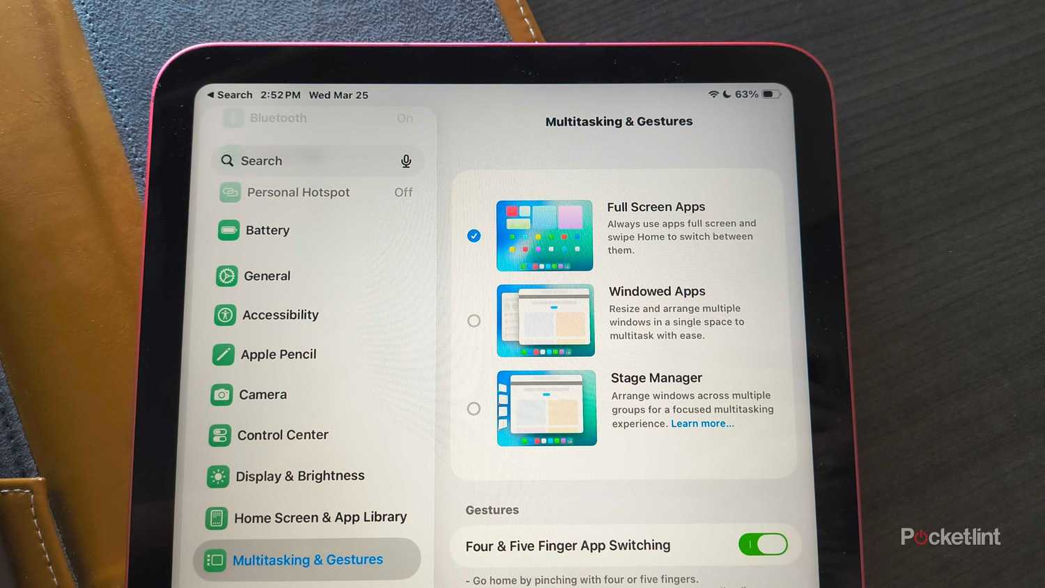 Multitasking gestures on an iPad. 