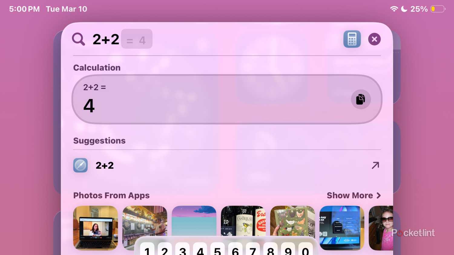 Spotlight Search on an iPad showing basic math. 