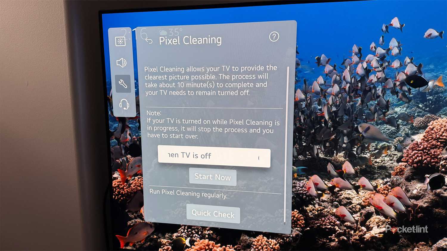 Pixel cleaning tool on LG TV.