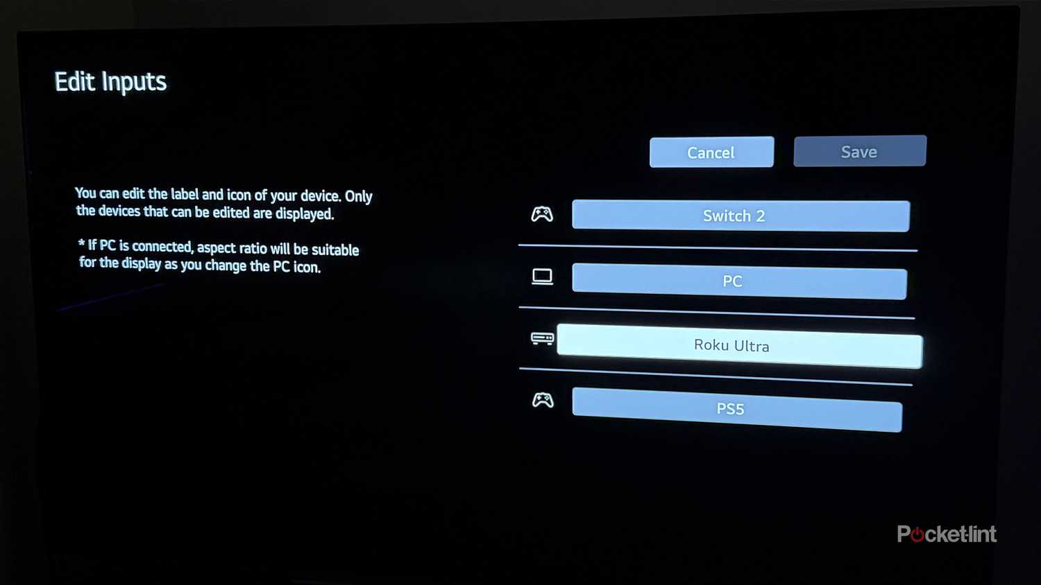 LG TV Edit Inputs screens.