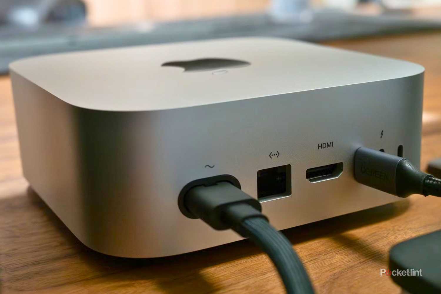 M4 Mac mini rear that's plugged in.