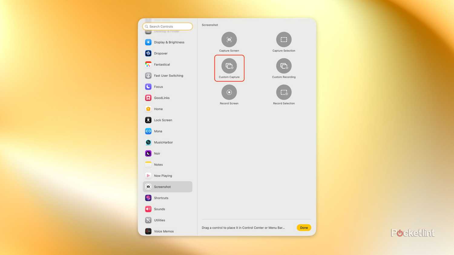 macOS 26 Tahoe Control Center Screenshot