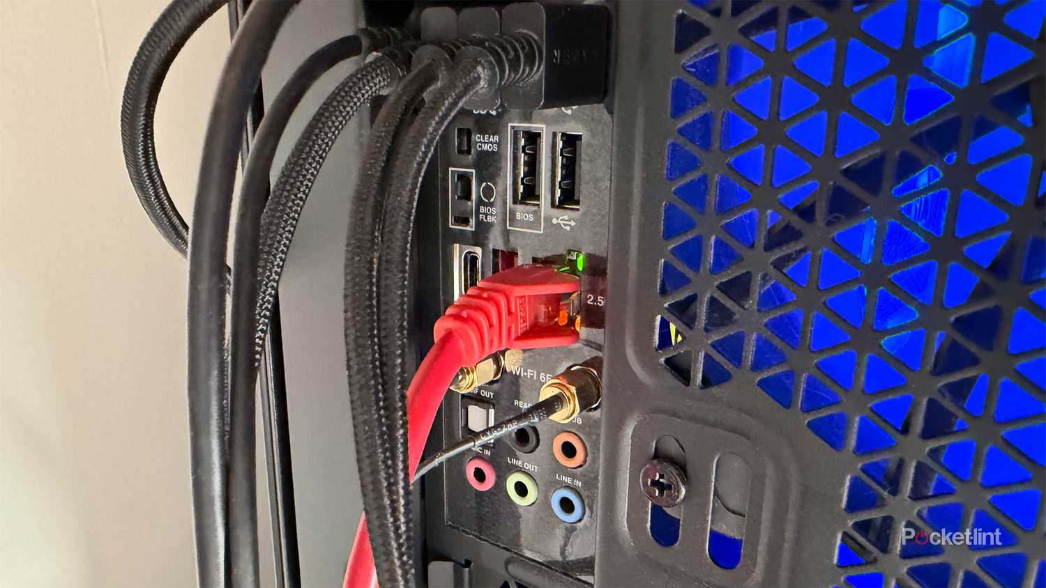 Ethernet port on the back of gaming PC.