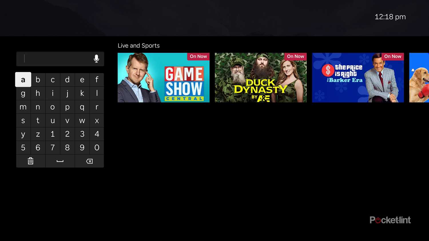 Roku Live TV guide search feature.