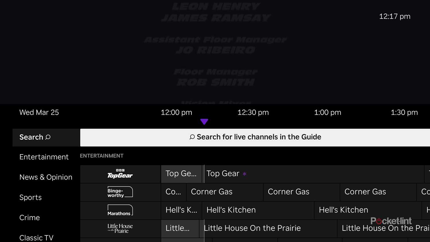 Roku Live TV Guide search.