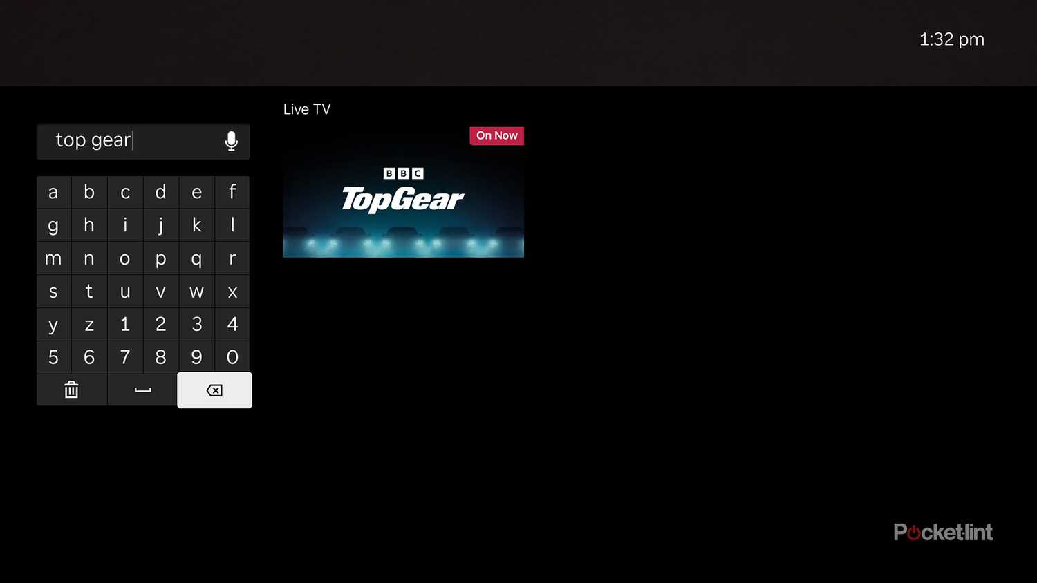 Roku live TV guide search feature.