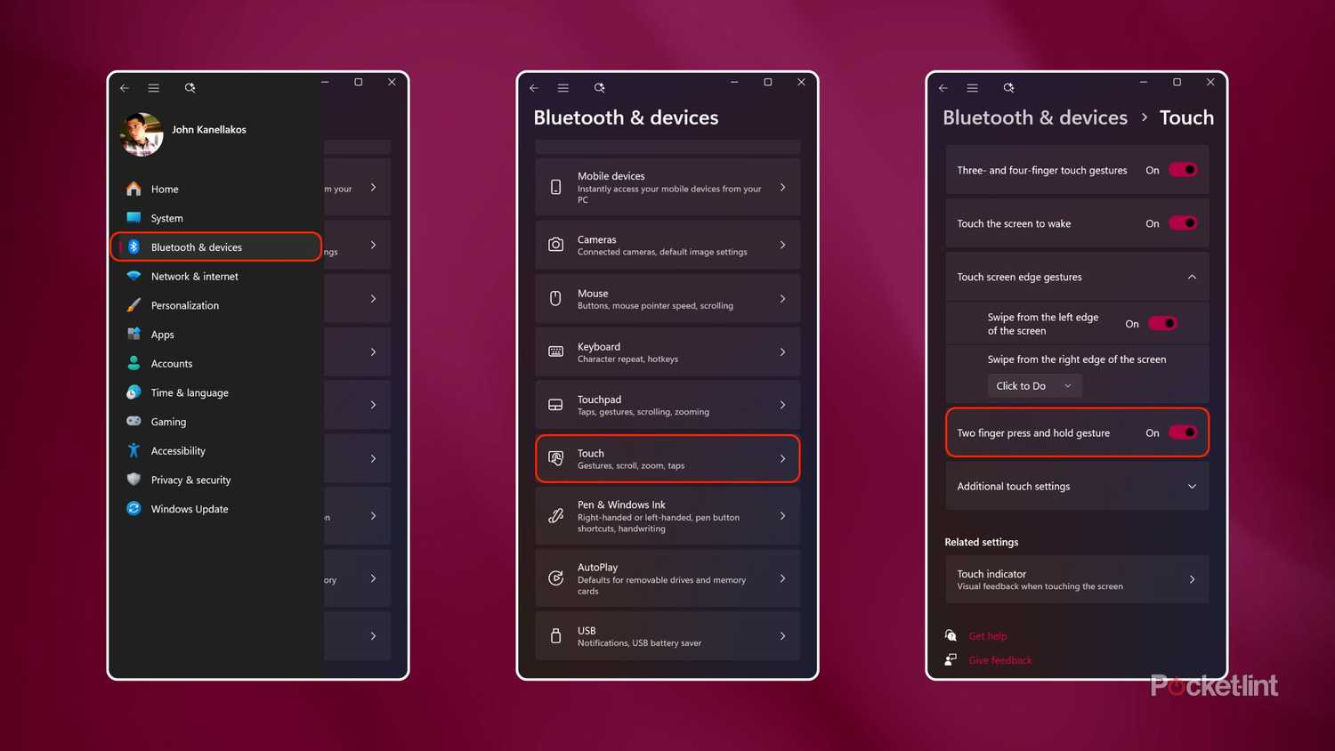 Windows 11 two finger press and hold gesture screenshots