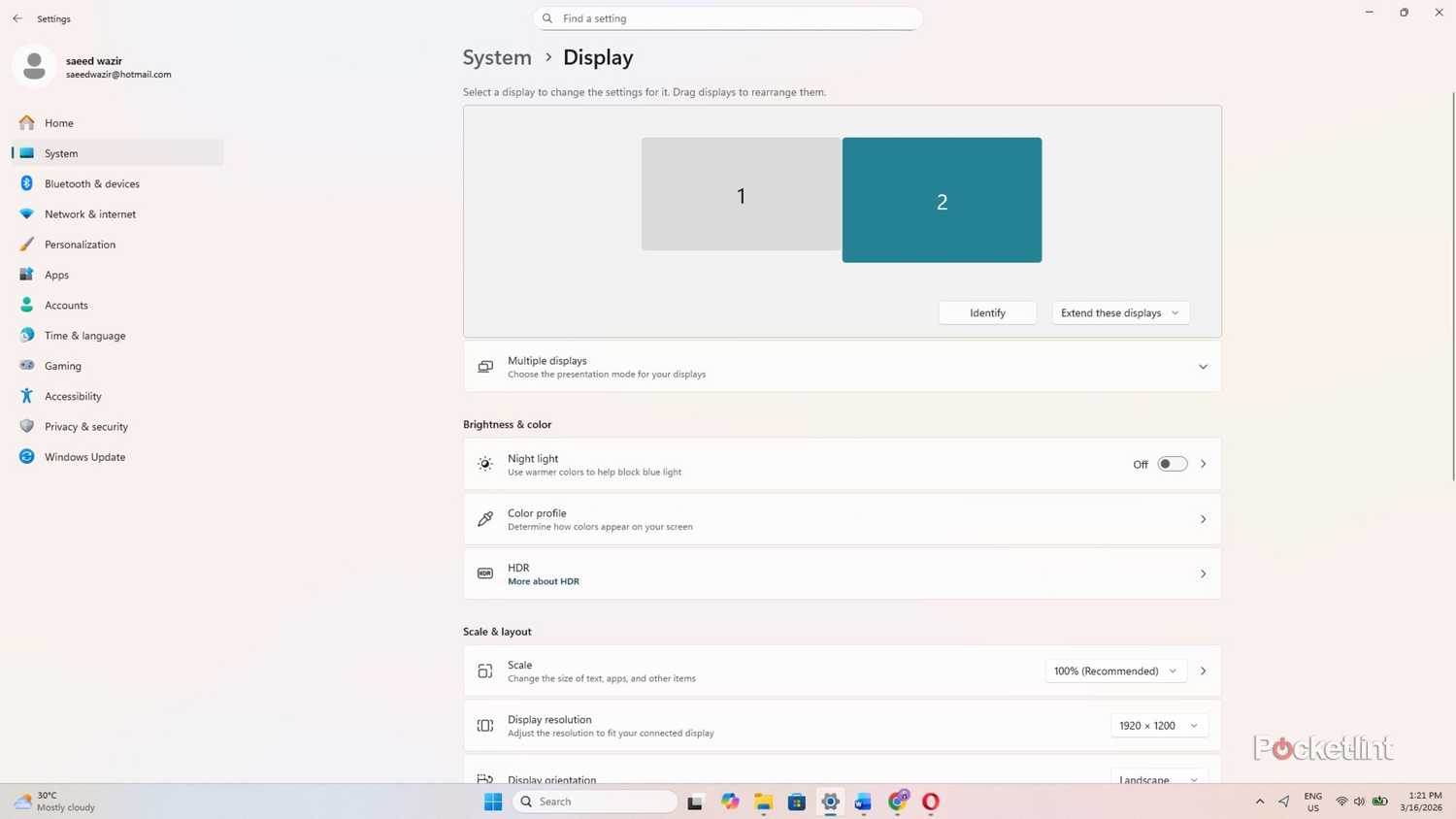 Windows display settings