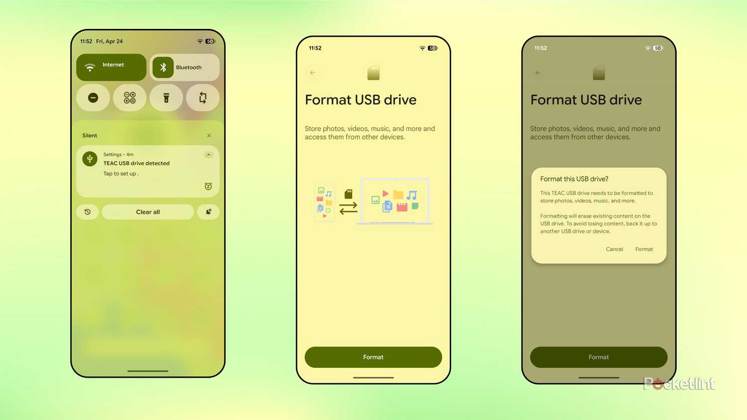 Android 16 format USB drive screenshots