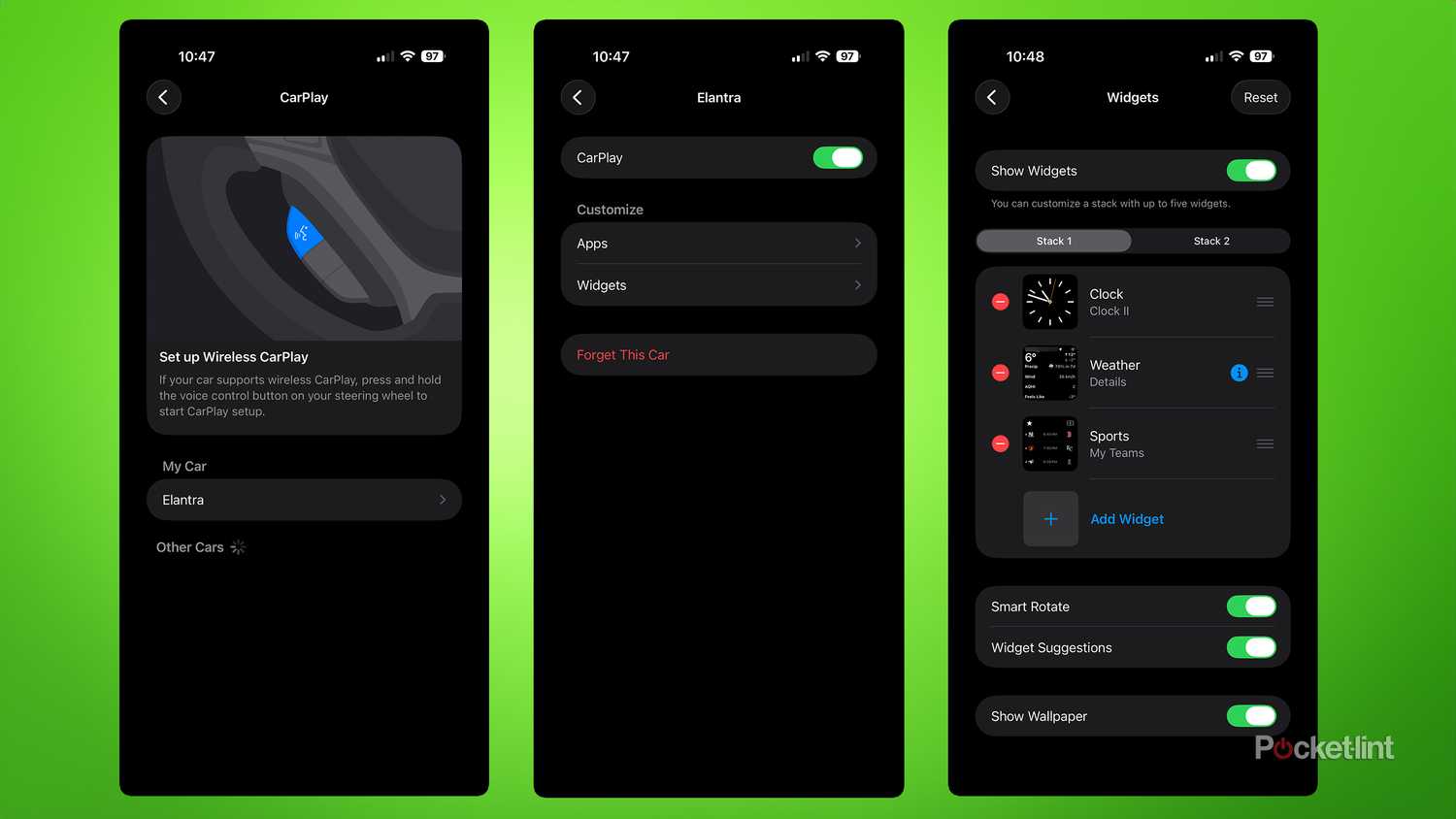 CarPlay widgets customization screen.
