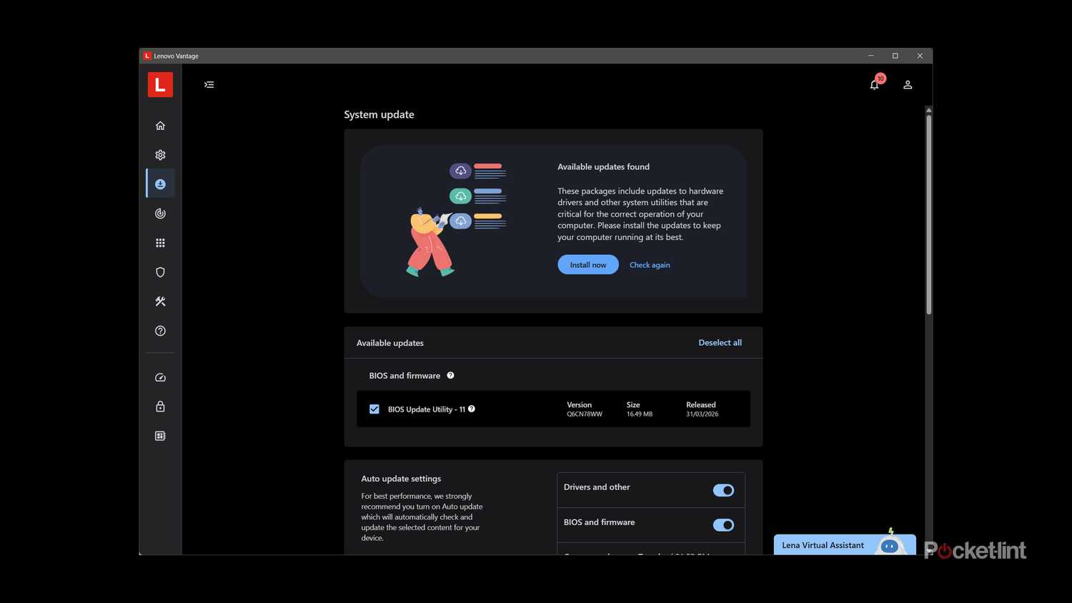 Using Lenovo Vantage to update the BIOS on a Windows laptop.