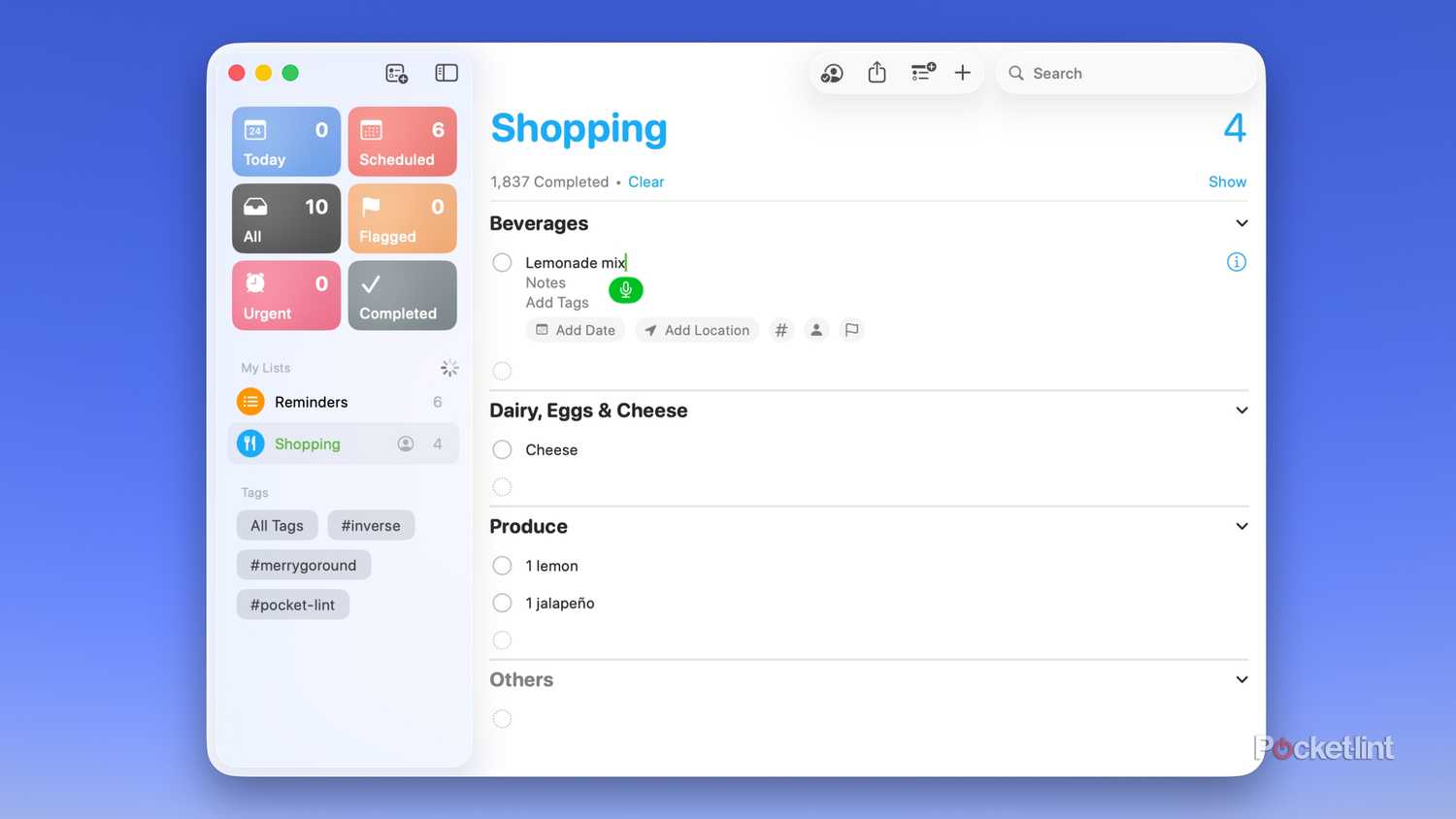 Voice dictation being used in the macOS Reminders app.
