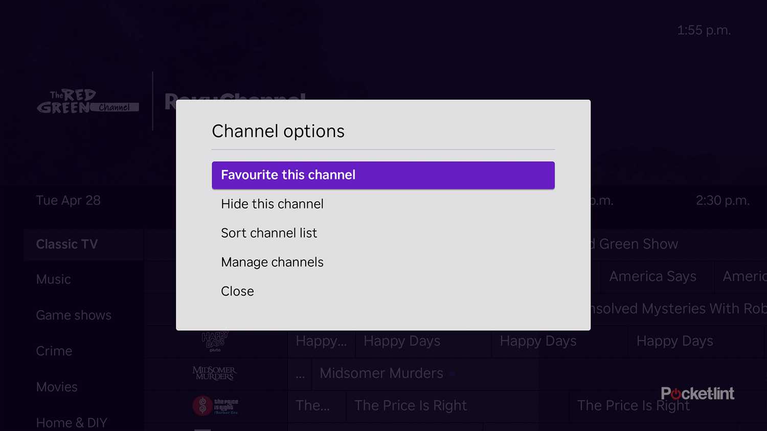 Roku favorite this channel option.