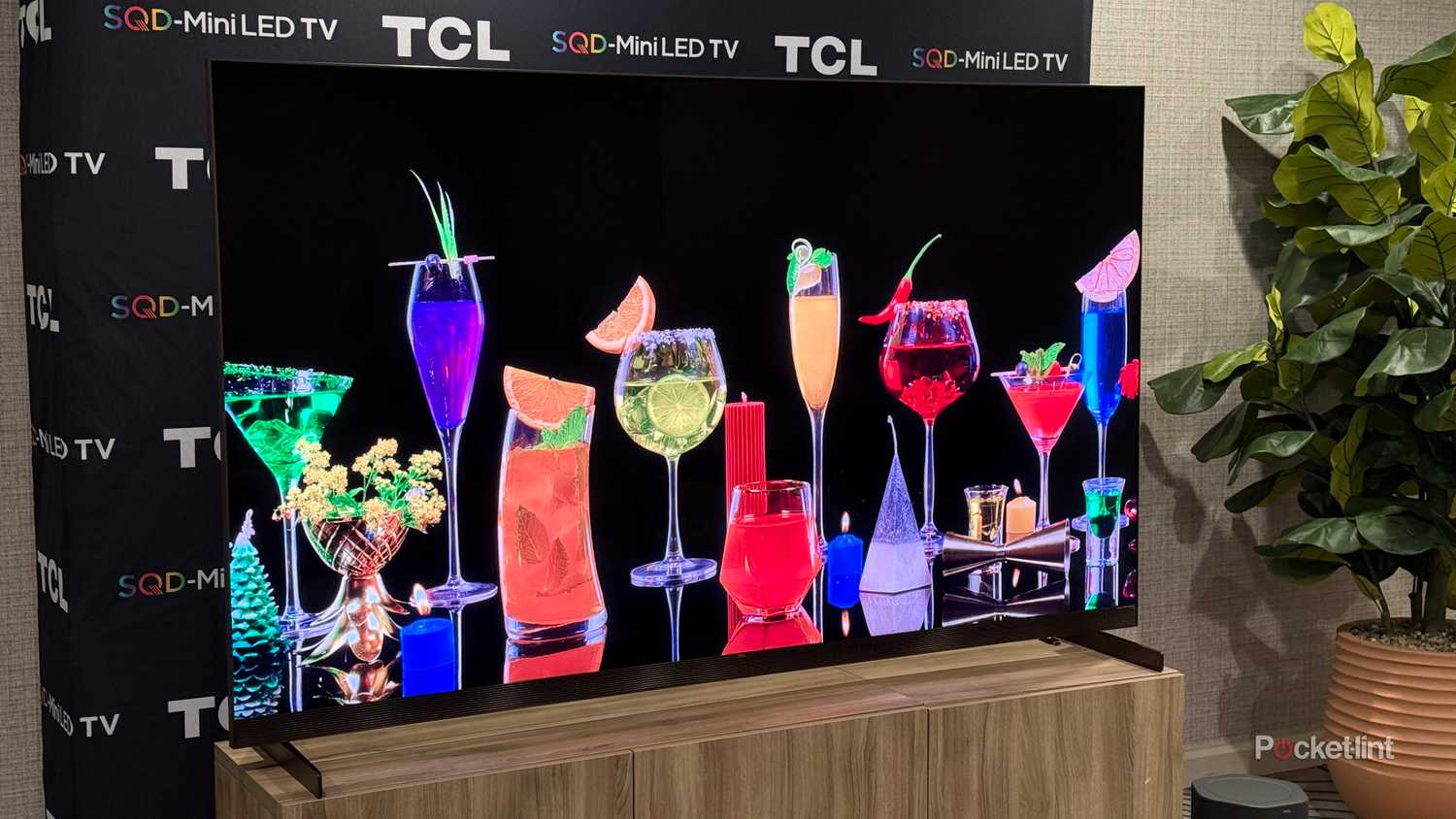 A cocktail demo reel running on TCL's X11L SQD Mini-LED TV.