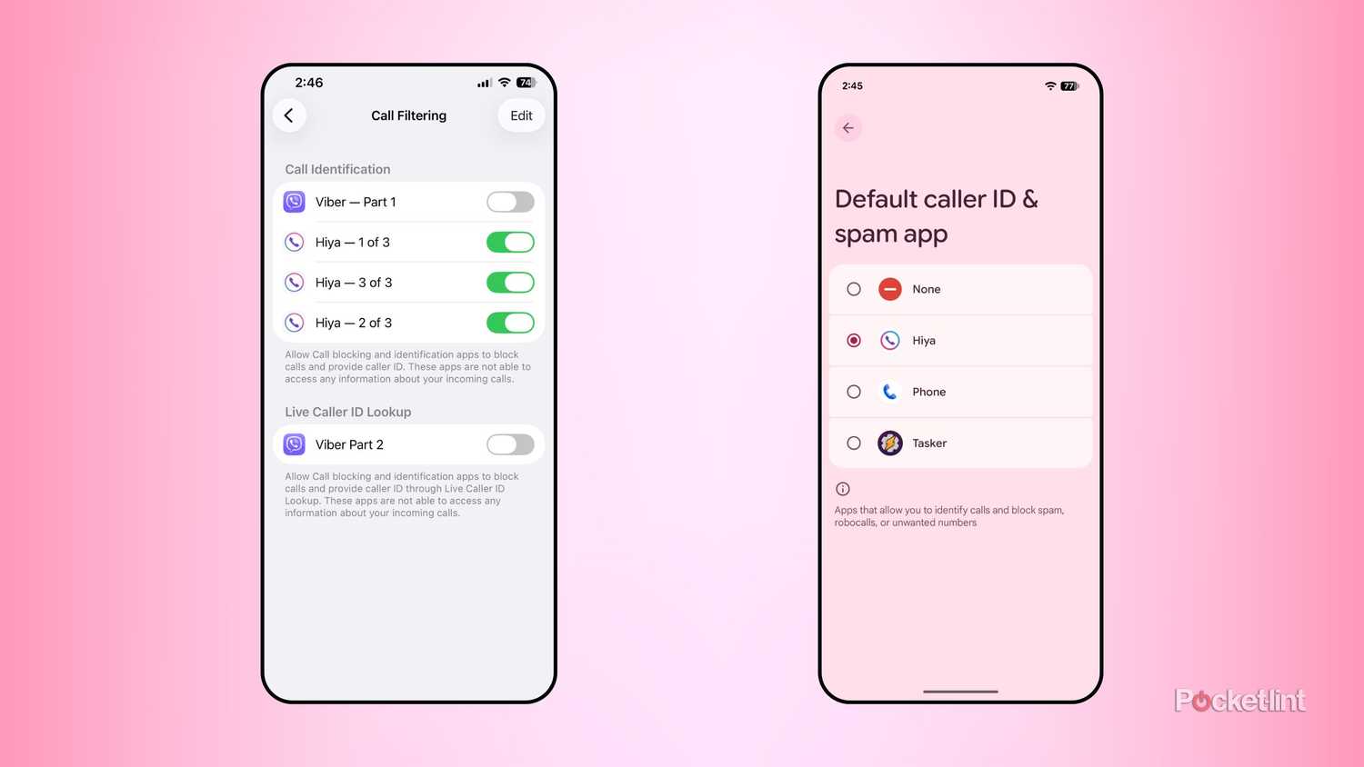 Third-party call filtering screenshots