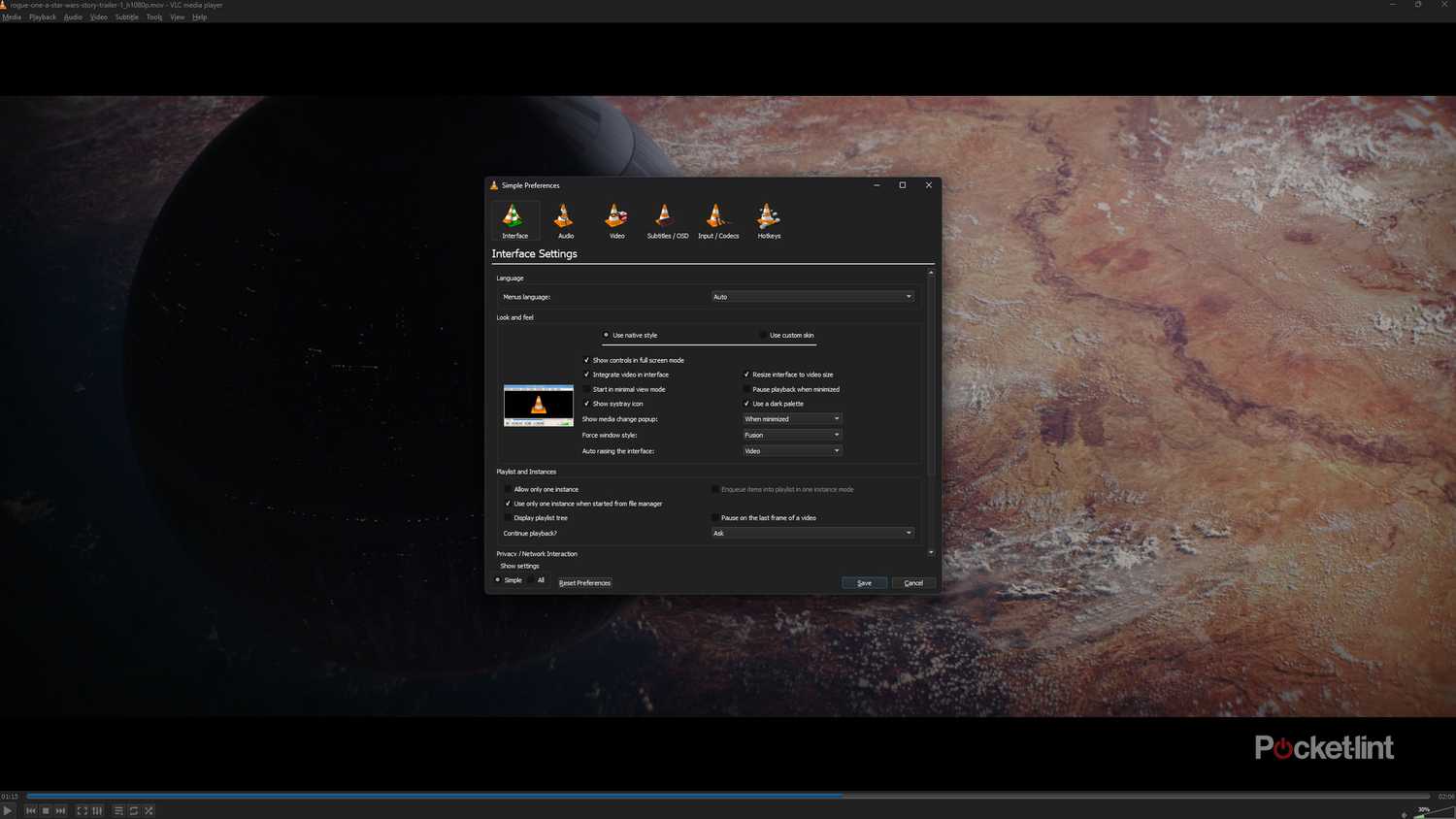 VLC dark mode.