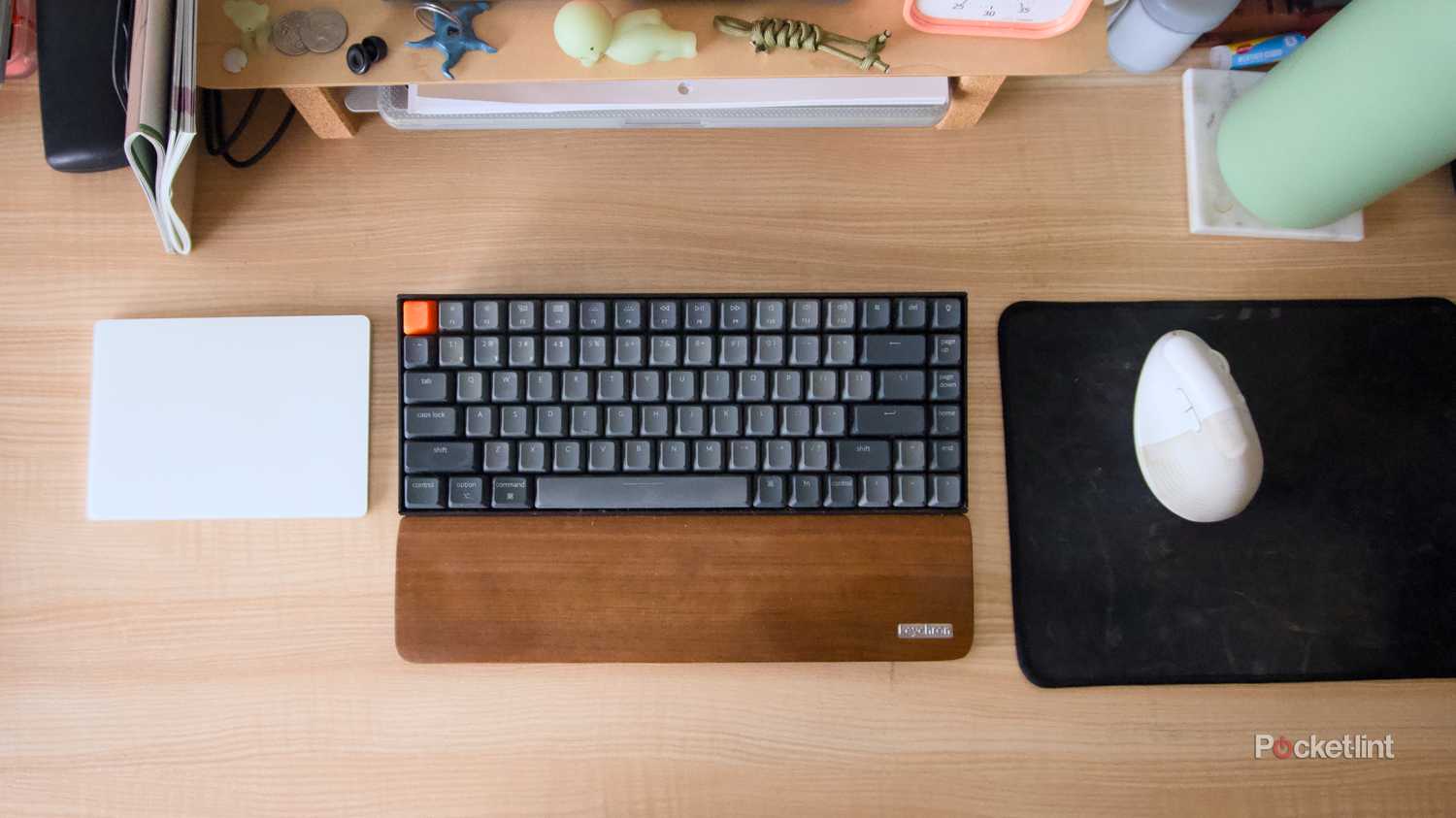 A Magic Trackpad with a keyboard and a mouse.