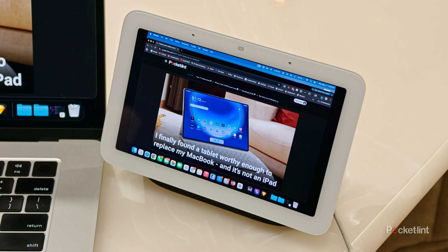 Nest Hub with a tab from Chrome casted on the screen