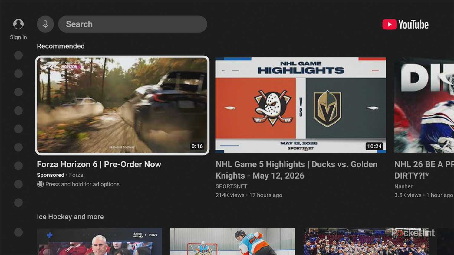 YouTube PS3 app.