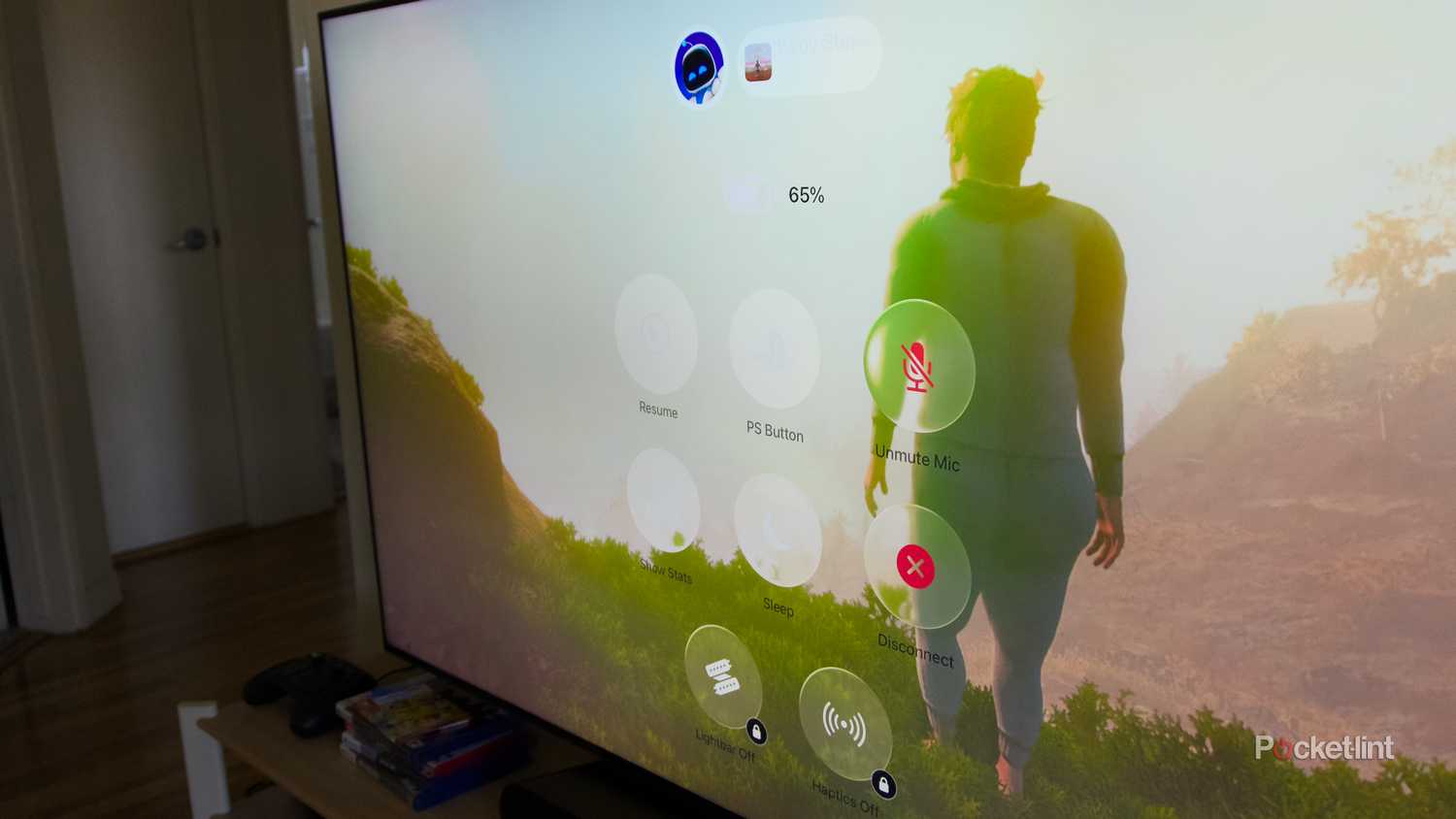A clear menu of buttons overlayed on the game Baby Steps.