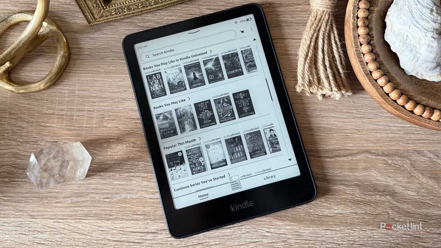An Amazon Kindle on a table.