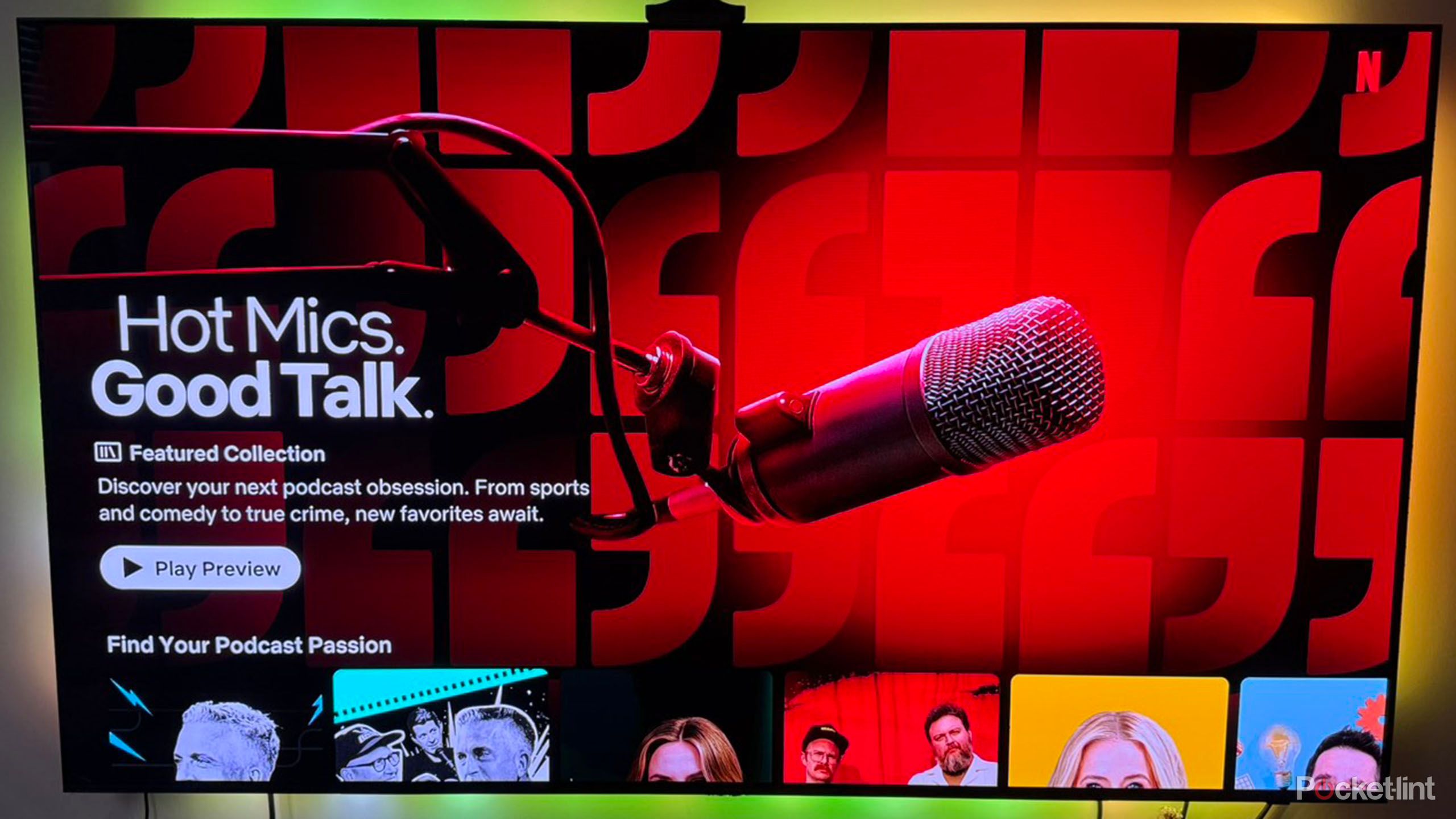 Podcasts section banner on Netflix streaming service.