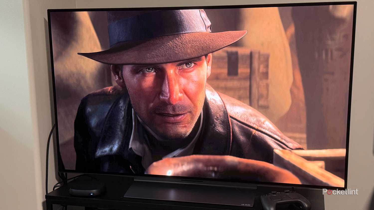 Indiana Jones and the Great Circle on a TV.