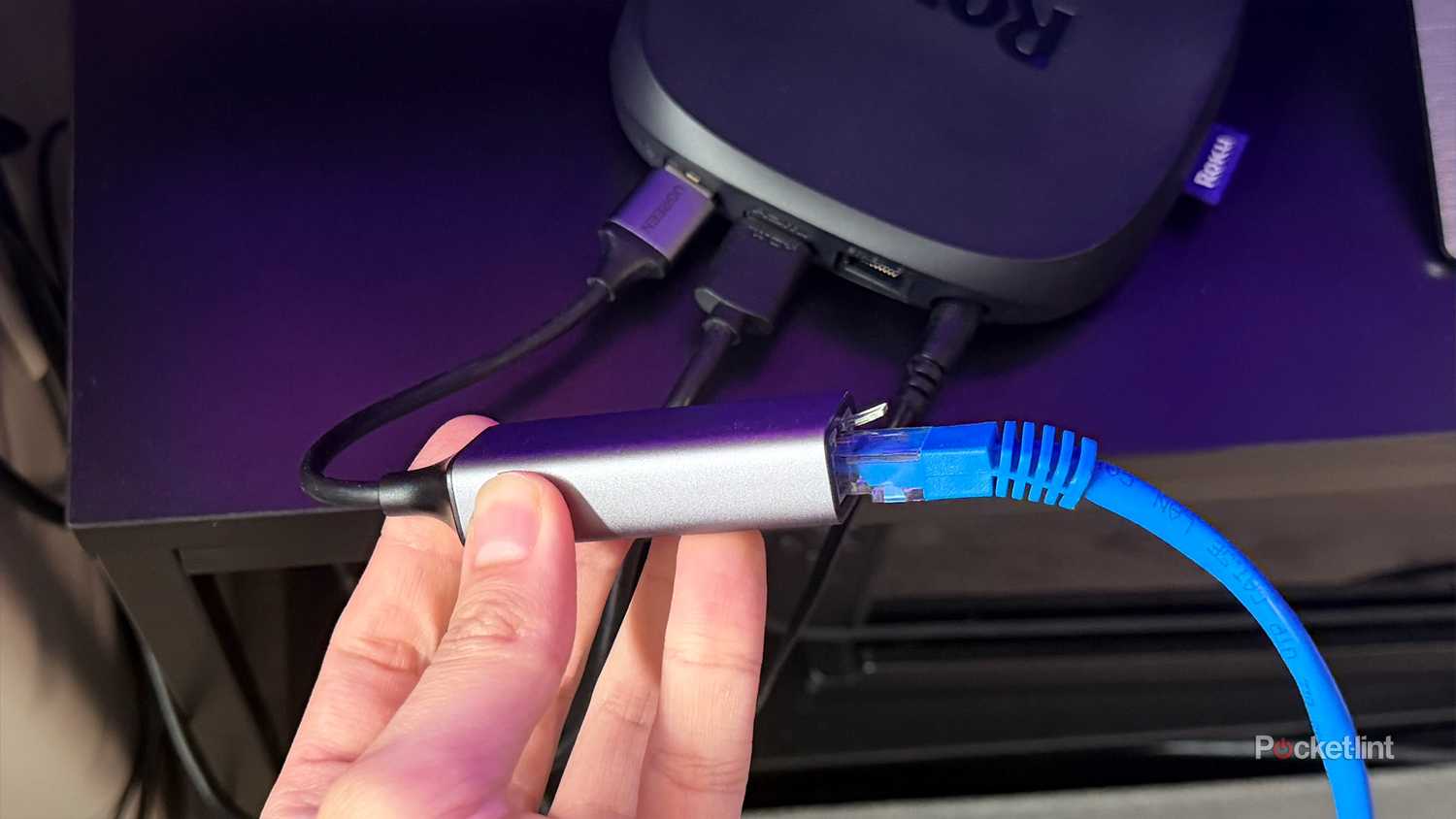 Ethernet adapter connected to Roku Ultra.